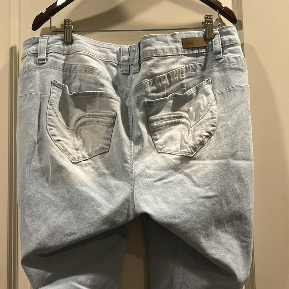 YMI WANNABETTABUTT? Skinny embroidered pockets distress Jeans fringe hem size 14 - Picture 13 of 14
